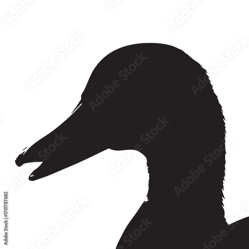 A duck silhouette, capturing the elegant curve of its neck and beak, perfect for representing waterfowl, nature, or a peaceful aquatic scene in a simple design
