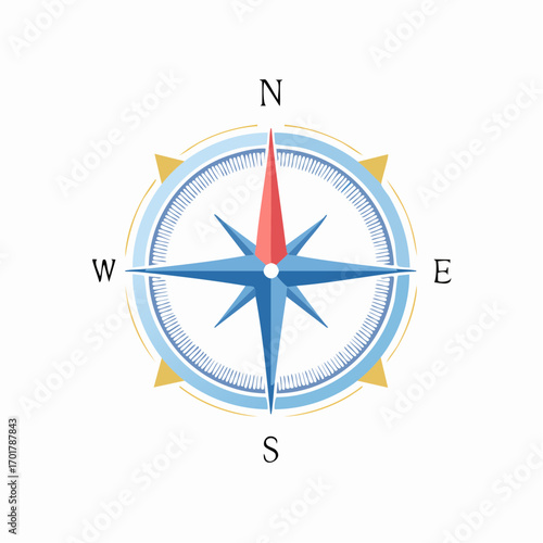 Digital illustration of a navigational compass with cardinal directions, perfect for design