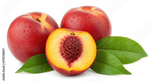 peaches with leaves isolated