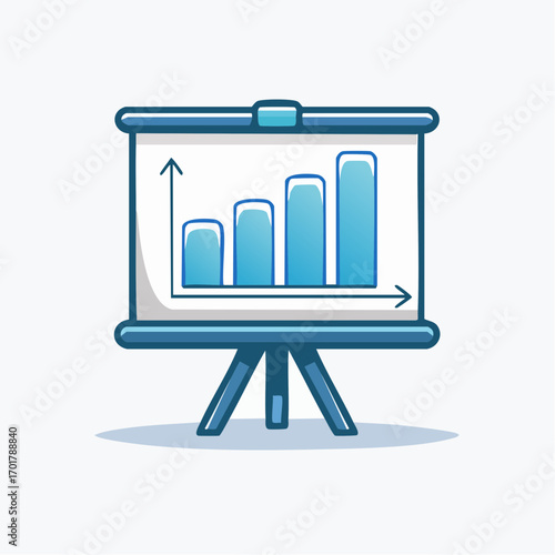 Illustrated Presentation Board Depicting Upward Trend with Column Charts for Business Analysis