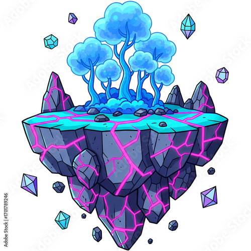 Enchanted Floating Island with Glowing Crystals and Trees