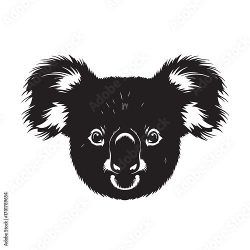 A captivating silhouette of a koalas head, , showcasing its iconic features with fluffy ears and a distinctive nose, creating a striking visual impact