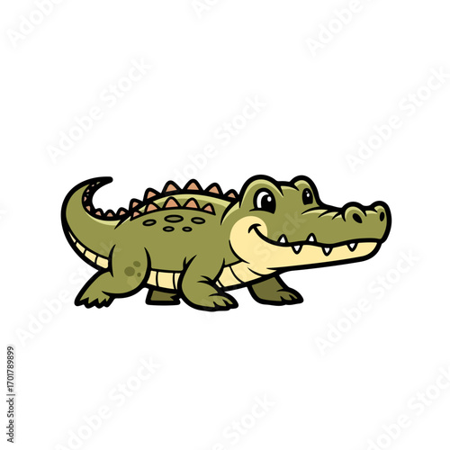 Cute smiling alligator or crocodile character, a friendly and playful vector illustration for nature, wildlife, and animal themes.