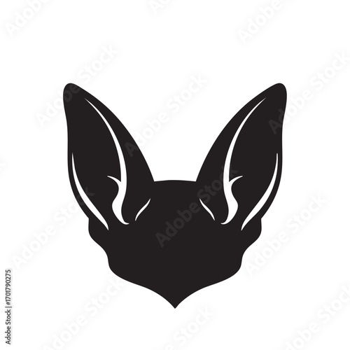 Silhouette of a bat this vector graphic features a detailed bat head in a solid black silhouette, perfect for logos, designs, and educational materials
