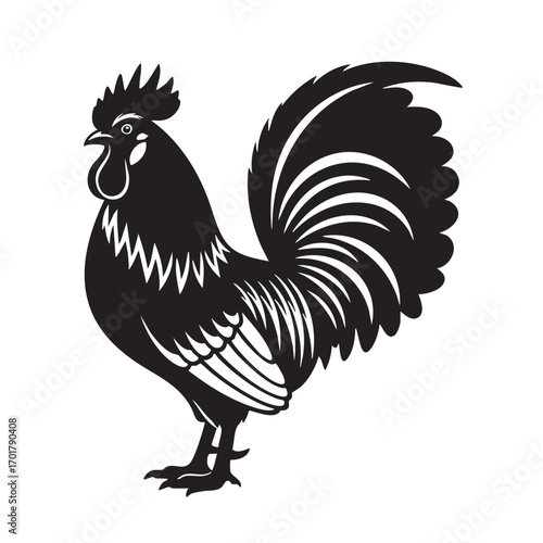 Proud rooster standing tall, a symbol of dawn and rural life, captured in a striking silhouette against an, embodying farm, nature, and tradition