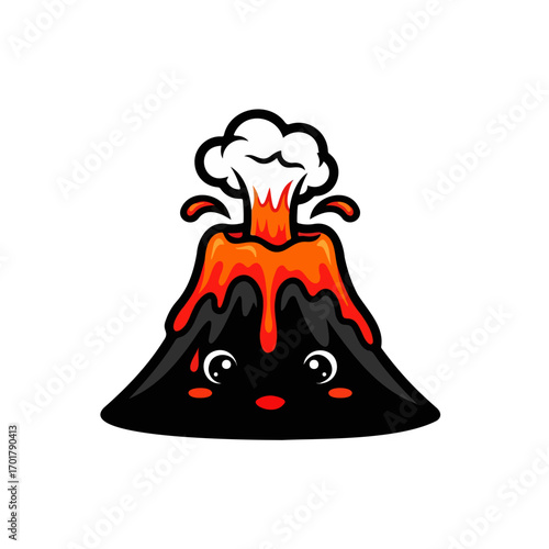 Cute erupting volcano character with a smiling face, a cheerful and explosive vector illustration for geology, nature, and adventure themes.
