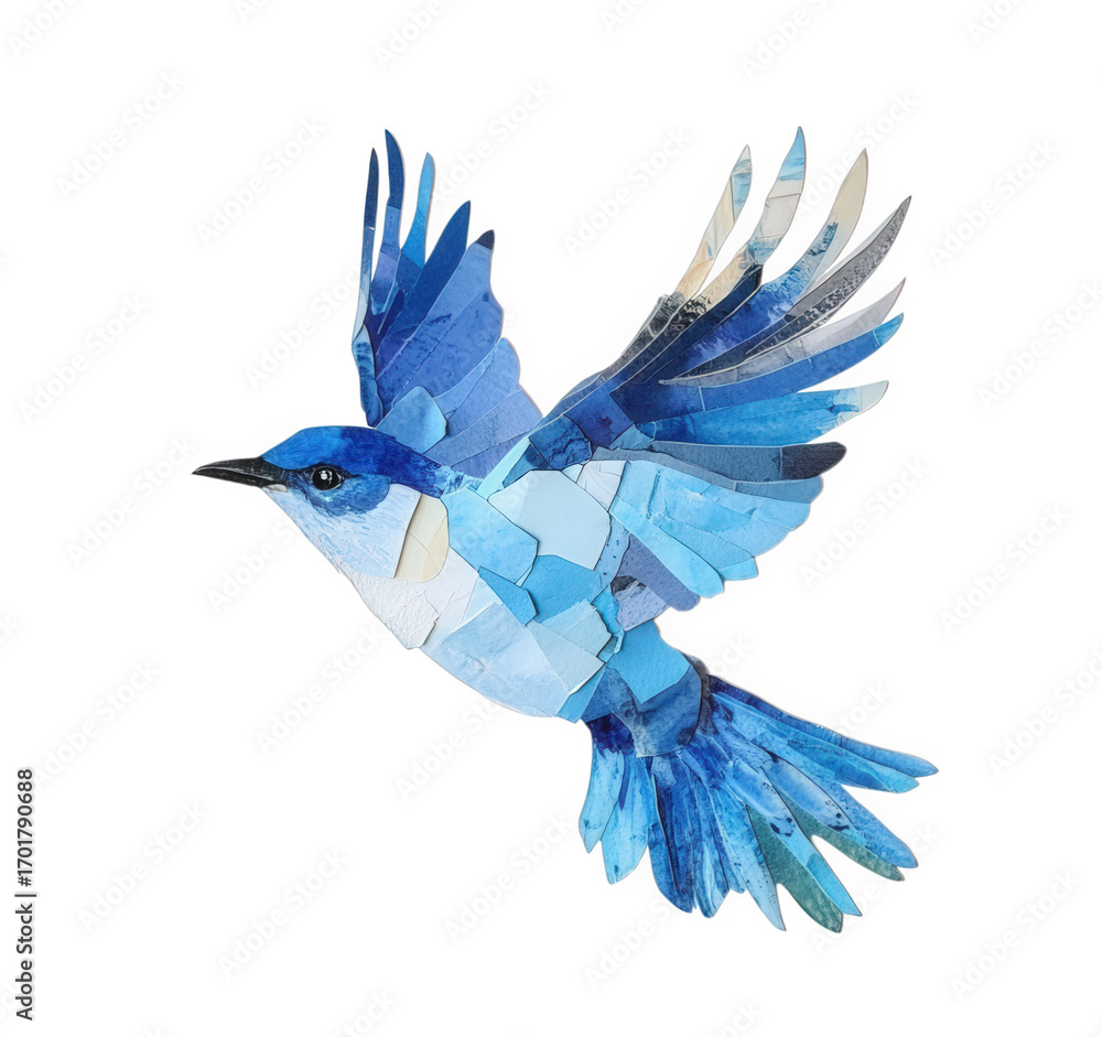 Fototapeta premium Blue bird flying with wings spread isolated on transparent background