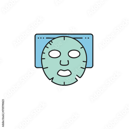 A refreshing sheet mask, designed for a relaxing skincare routine, rests on a soft pillow, symbolizing self-care and beauty treatments.