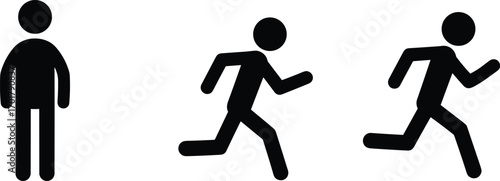 Human motion silhouette, running pose sequence, athletic figure icon, black vector illustration, fitness movement design, sports activity clipart, isolated graphic