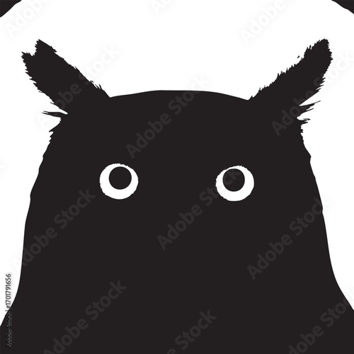 A mysterious owl, , stares intently with its large, round eyes, its dark silhouette hinting at wisdom and nocturnal secrets, a creature of the night
