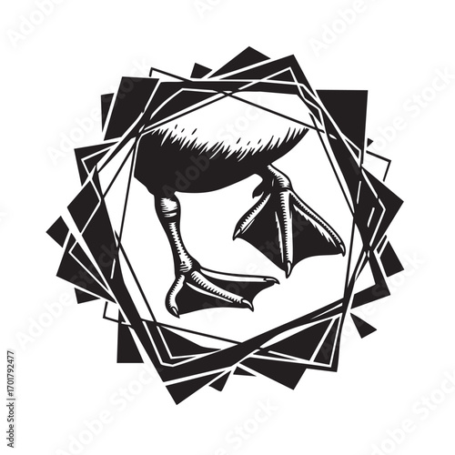 A stylized duck foot design, , featuring geometric shapes and intricate line work, creating a modern and eyecatching illustration of natures grace