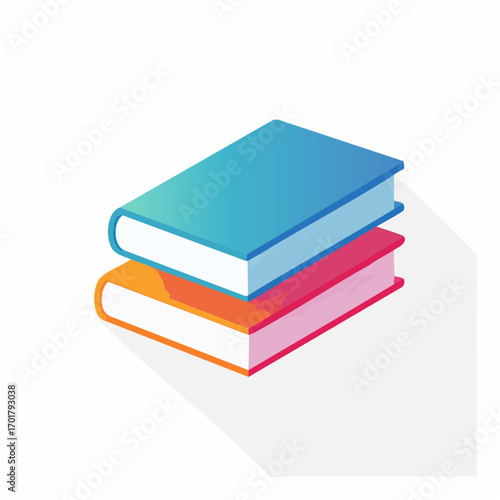 Two stacked illuminated books of varying hues against a plain backdrop with a subtle shadow