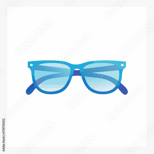 Vibrant azure eyewear illustration on a stark white backdrop, minimalist composition