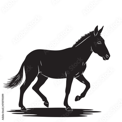 A captivating silhouette of a donkey, , showcasing its sturdy build and gentle nature, perfect for representing farm life, transportation, or animal themes in designs