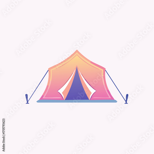 Vibrant camping tent illustration with gradient colors, suitable for outdoor adventure themes