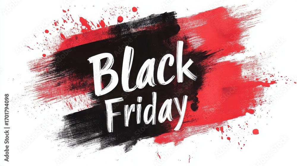 Obraz premium Black friday text in white with red and black paint splatters on a white background design element