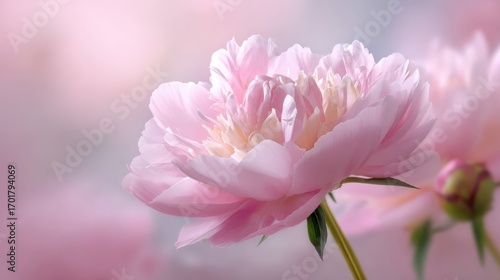 Delicate Pink Peony Blossom in Soft Focus, Springtime Floral Beauty with Pastel Background for Feminine Designs
