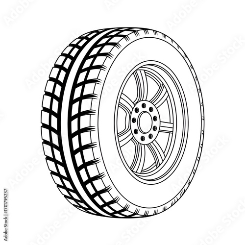 A tire illustration vector style coloring page