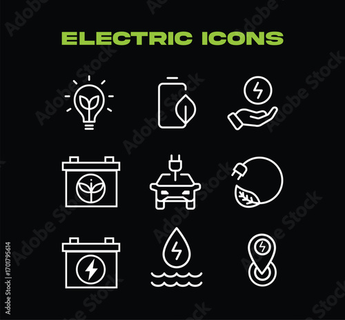Electric icons ecofriendly energy sources
