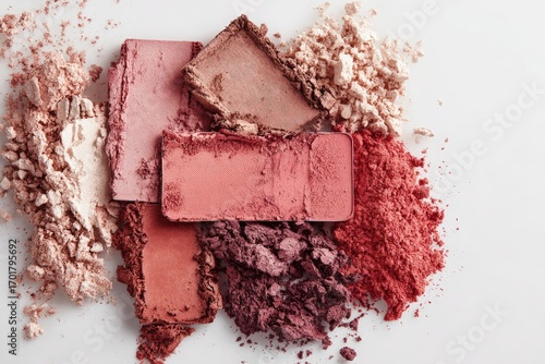 Crushed makeup palettes in various shades of pink, beige, and brown