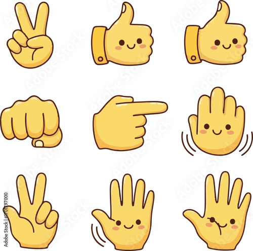 A hand gestures set featuring human hands, fingers, and palms in various poses and signs