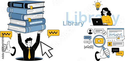 Comprehensive learning concept, illustrating the path to knowledge through both traditional books and modern digital resources for education, research, and personal growth