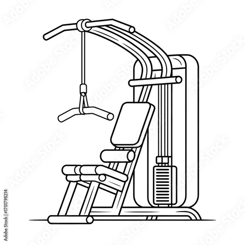 A lat pulldown machine illustration vector style coloring page