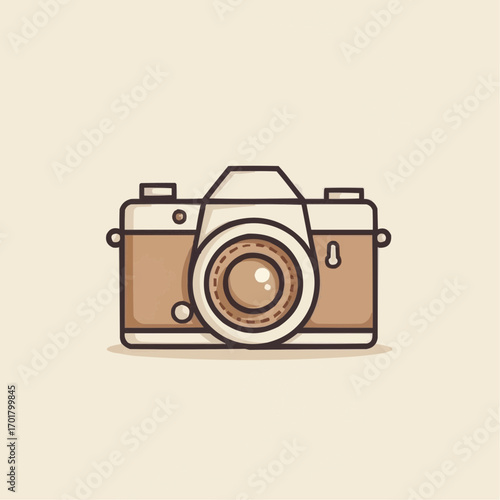 Stylized illustration of a vintage camera on a light beige background
