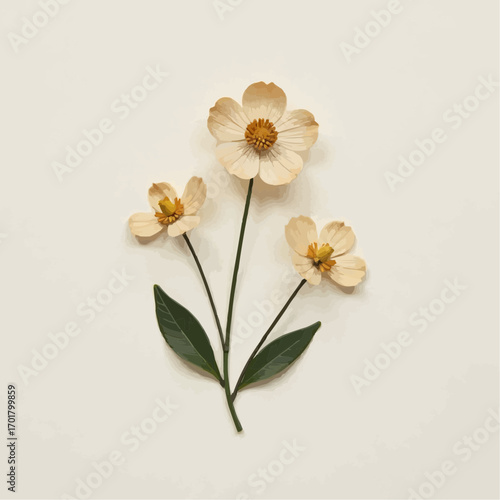 Realistic illustration of dried flowers with leaves on a light background