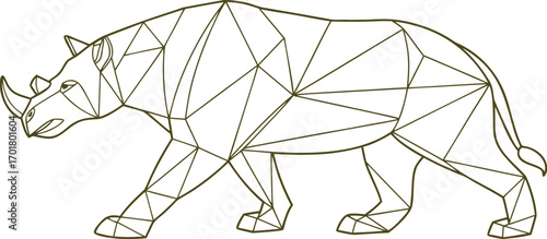"Polygonal line art rhinoceros illustration in geometric style. Modern abstract rhino vector design for tattoos, logos, and artwork. Minimal linear animal contour drawing."