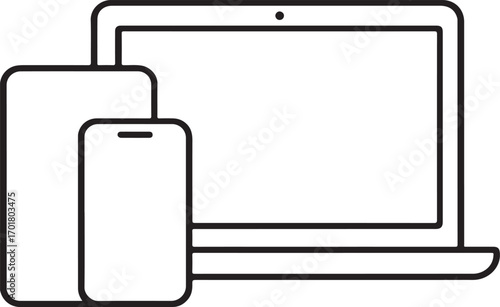 Modern digital devices smartphone tablet laptop computer technology line art icon