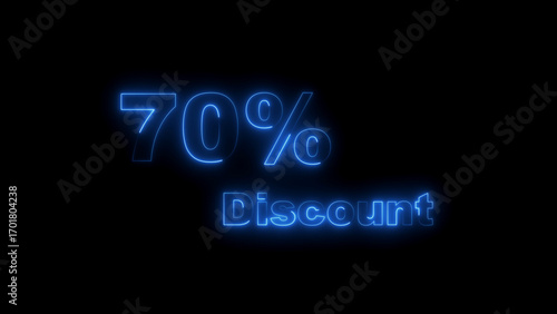 Blue Neon 70 Percent Discount Text on Black Background sale offer
