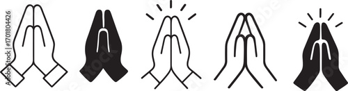 Set of praying hands icons showing different styles and variations