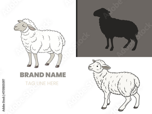 Cute sheep grazing on white background Vector