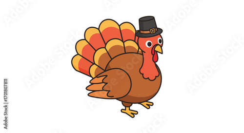 Charming pilgrim turkey character with festive hat ready for Thanksgiving celebrations and seasonal projects