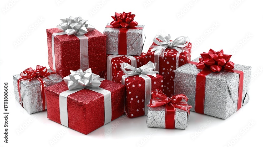 Fototapeta premium Christmas Red gift boxes with ribbon