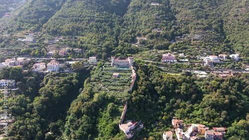 Aerial drone video of the medieval castle of Castellammare di Stabia, a historic fortress overlooking the Gulf of Naples. Italy.