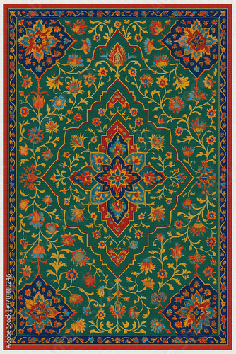 Moroccan Folk art inspired Carpet with modern Pattern in high definition isolated on white canvas with trending colors
