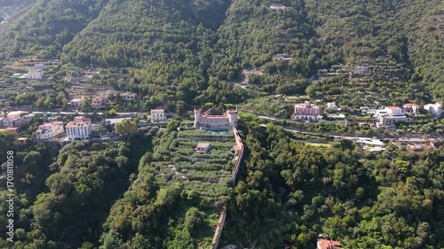 Aerial drone video of the medieval castle of Castellammare di Stabia, a historic fortress overlooking the Gulf of Naples. Italy.