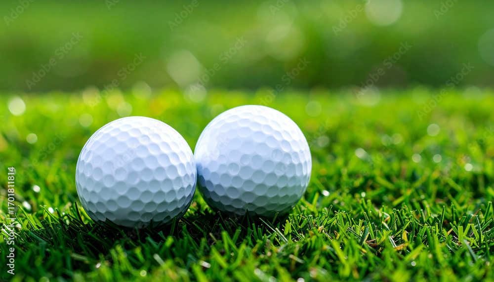 Fototapeta premium White golf ball resting on green grass