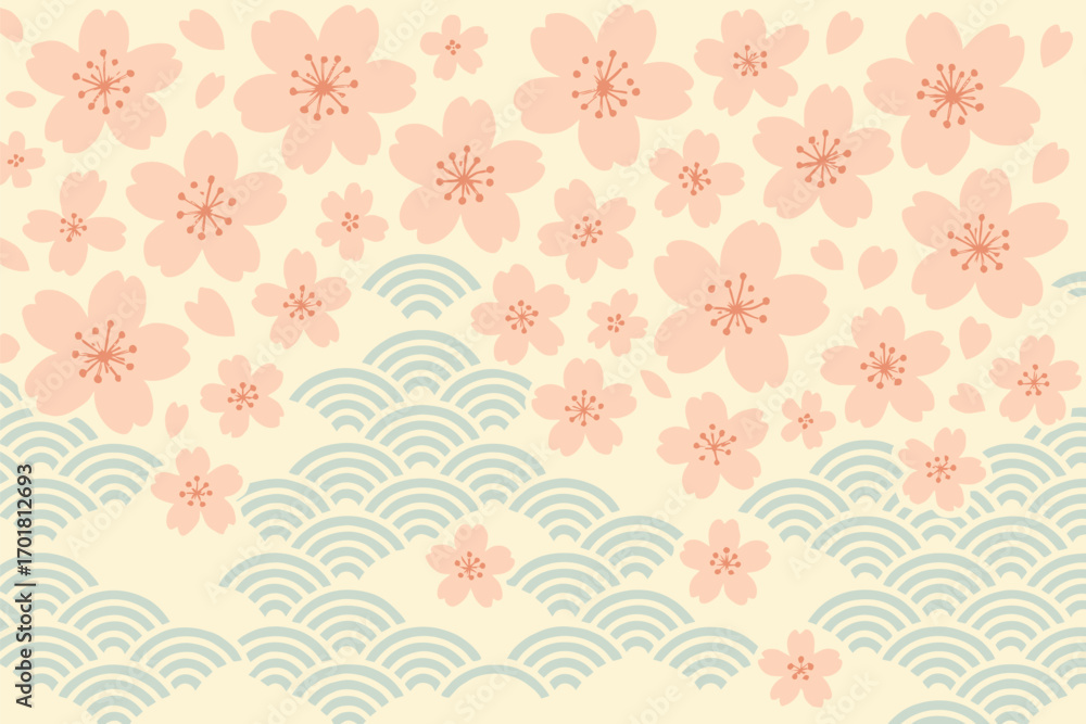 Fototapeta premium Japanese Furisode Kimono Pattern with Traditional Wagara Motifs Vector Illustration