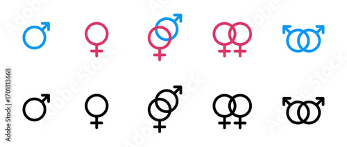 Male and Female Gender Symbol Icon Set Vector Design for Modern UI Apps and Educational Graphics