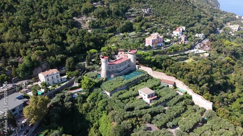 Aerial drone video of the medieval castle of Castellammare di Stabia, a historic fortress overlooking the Gulf of Naples. Italy.