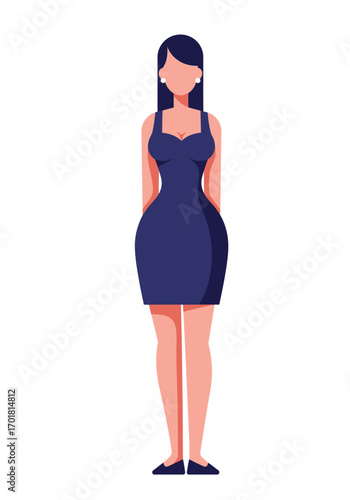 Faceless woman in blue dress suitable for fashion blogs, lifestyle magazines, and social media posts, exuding elegance and grace.