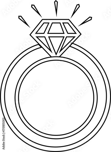 Diamond Ring Icon, diamond engagement ring icon line art vector illustration on transparent background, Hand drawn illustration of a stunning engagement. ring diamond flat vector icon.