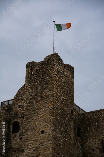 Castle tower with Irish flag on top