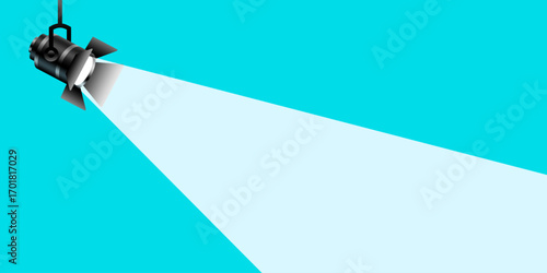 Spotlight vector blue background. Spotlight with bright lights. Vector set of light. Light source, studio lighting. Spotlight lighting banner, spotlight. Light beams, light effect. Vector illustration