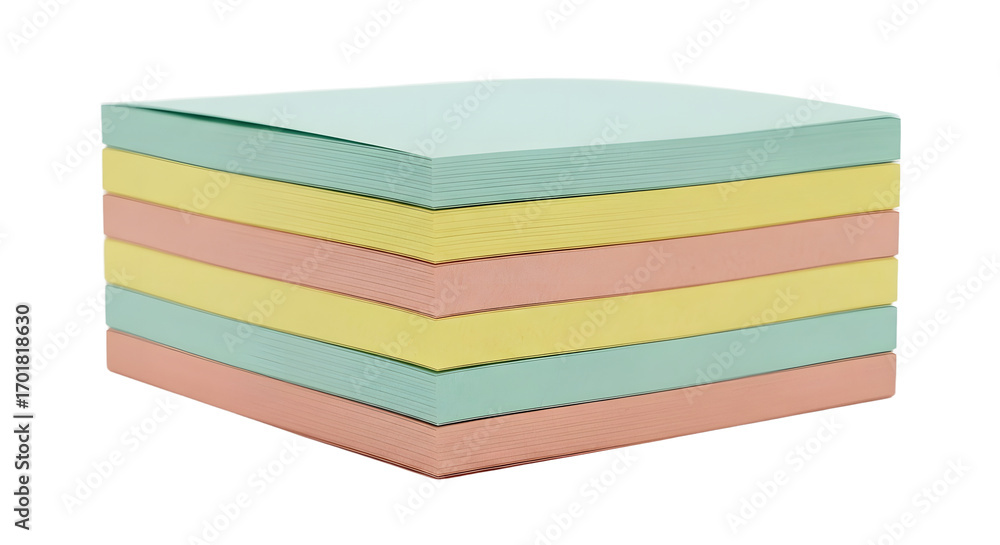 Fototapeta premium Stack of Colorful Sticky Notes in Pastel Shades on White Background