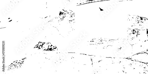 Black and white Dust overlay distress grungy effect paint. Black and white grunge seamless texture. Dust and scratches grain texture on white and black background.	