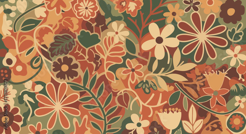 Autumnal Floral Arrangement with Warm Earth Tones and Intricate Details, Perfect for Textile Design, Backgrounds, and Decorative Elements for Website or Print Media.